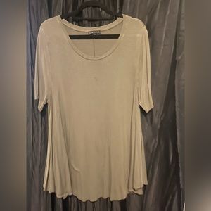 Olive green, short sleeve, scoop neck curved hem super stretchy t